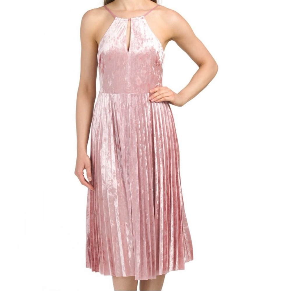 Avec Les Filles Pink Velvet Halter Midi Dress size 6 NEW WITH TAGS